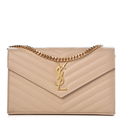 Saint Laurent Grain De Poudre Matelasse Chevron Monogram Chain Wallet Nude Powder 1 of 6