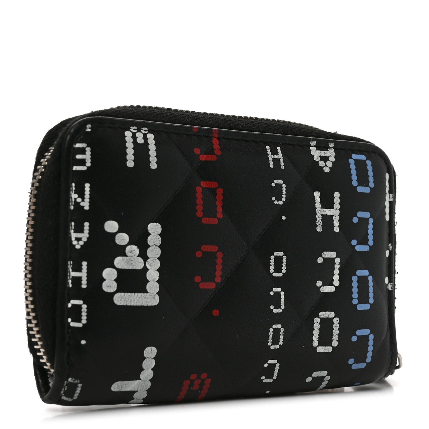Lambskin Quilted Data Center Zip Around Coin Purse Wallet Black