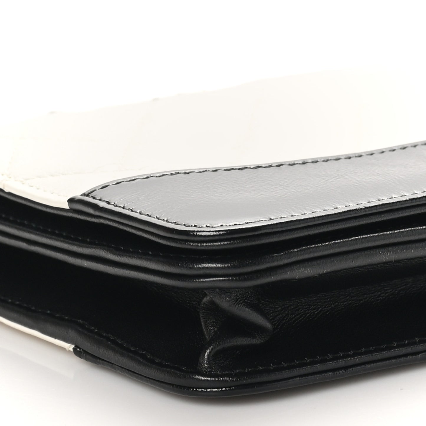 Aged Calfskin Quilted Gabrielle Wallet On Chain WOC White Black