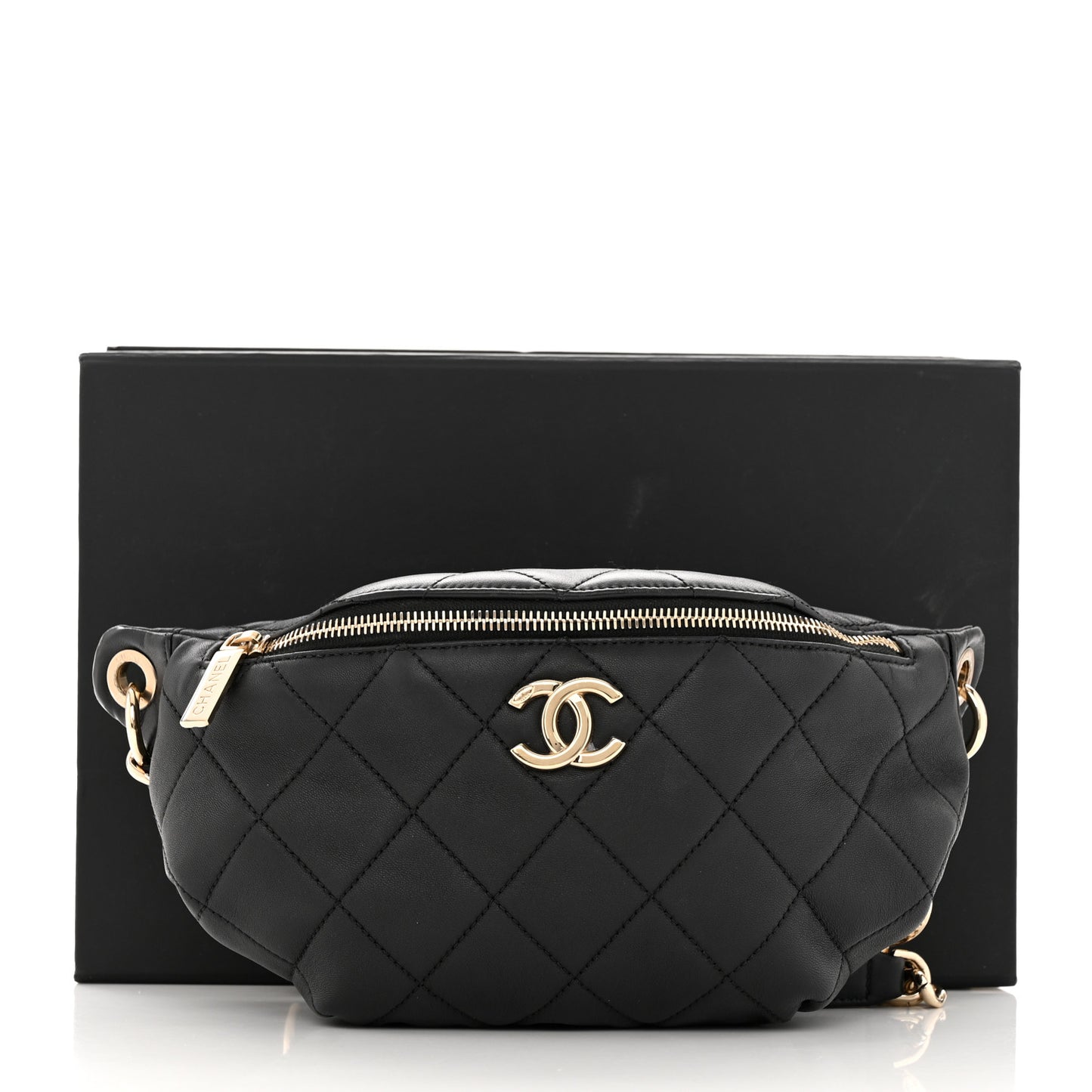 Lambskin Quilted Resin Bi-Color Waist Bag Fanny Pack Black