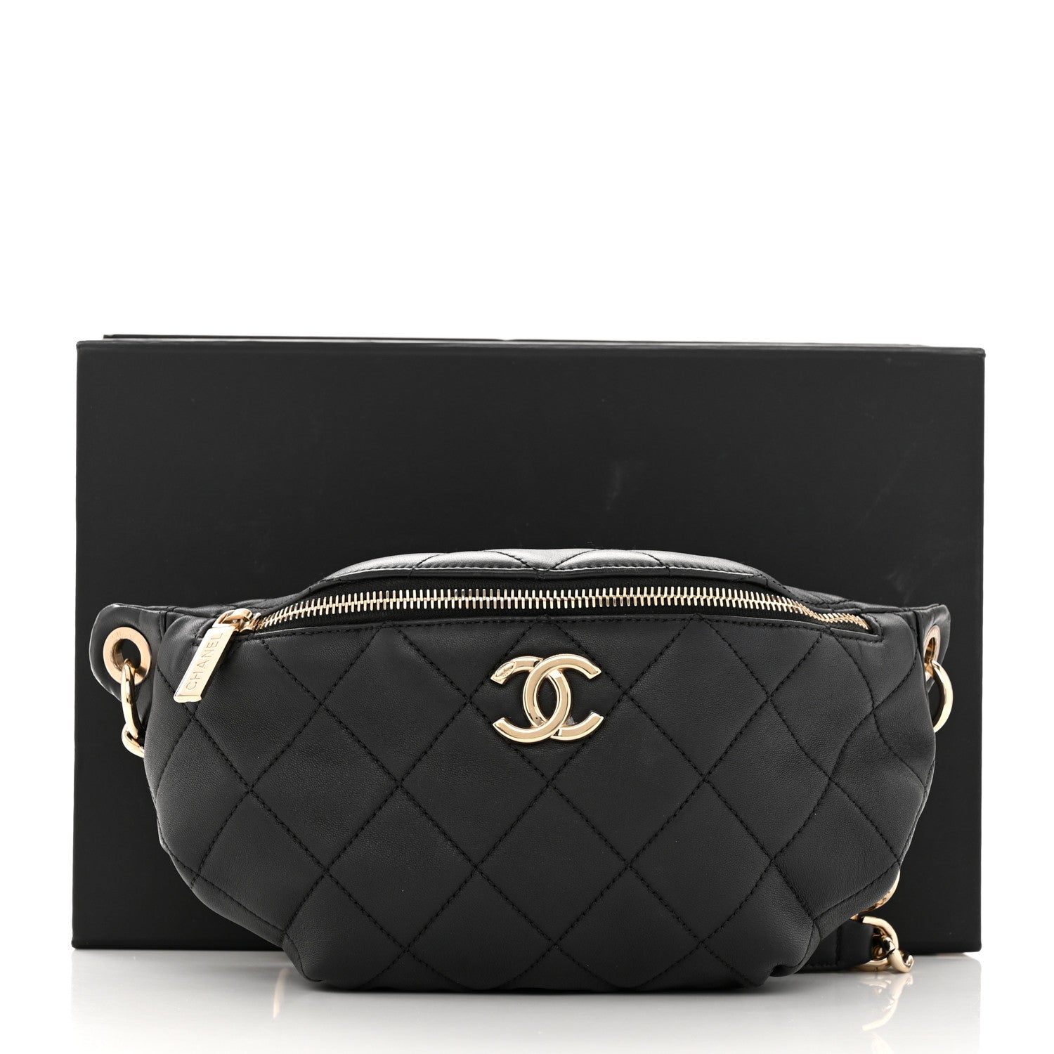 Chanel Lambskin Quilted Resin Bi-Color Waist Bag Fanny Pack Black 13 of 13