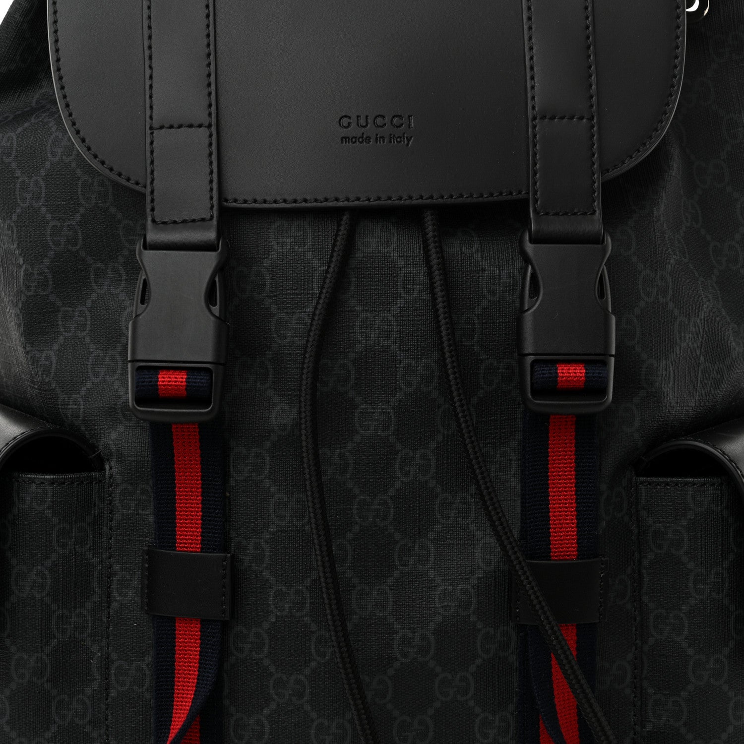 Gucci Soft GG Supreme Monogram Calfskin Web Double Buckle Backpack Black 8 of 10