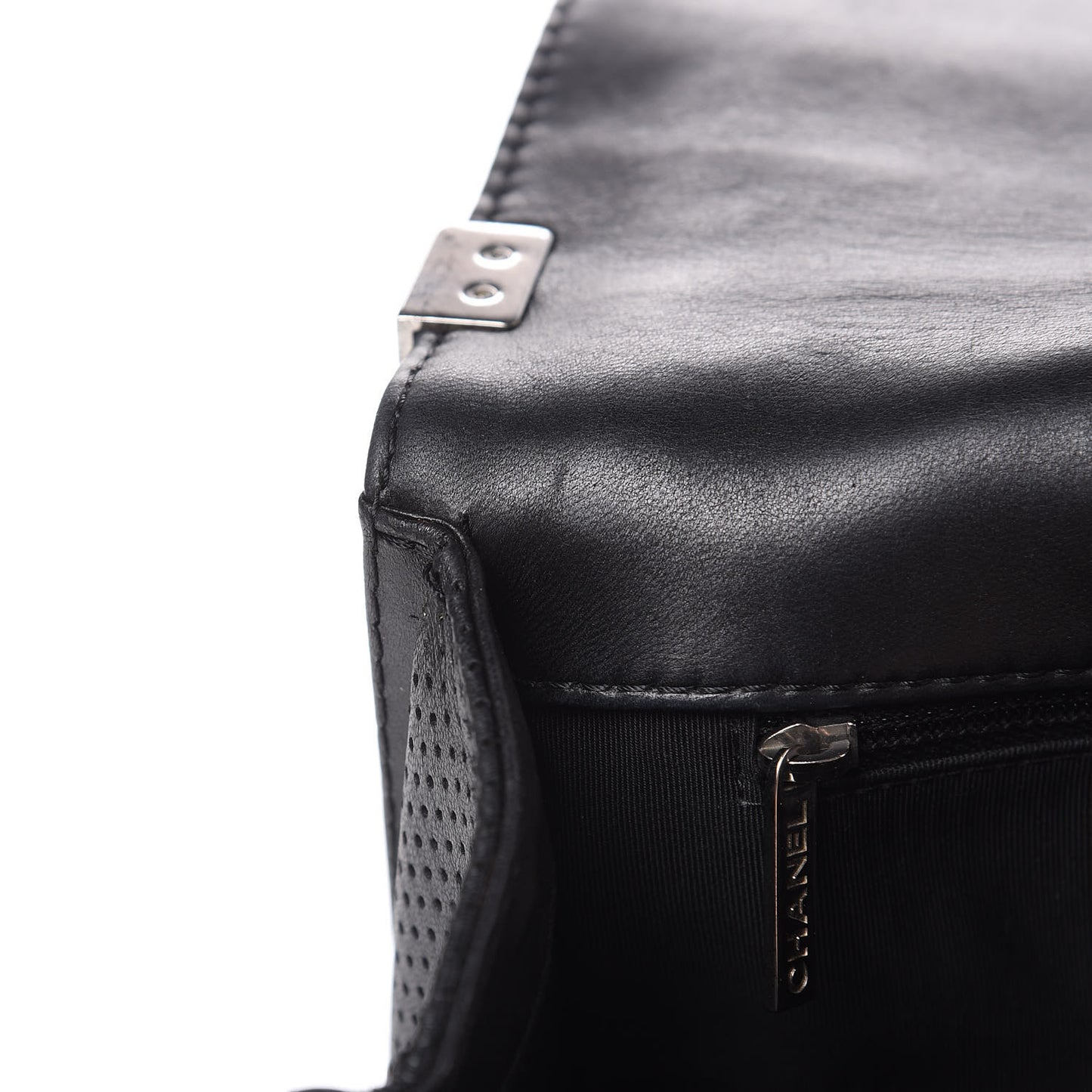 Perforated Lambskin Quilted New Medium Boy Flap Black