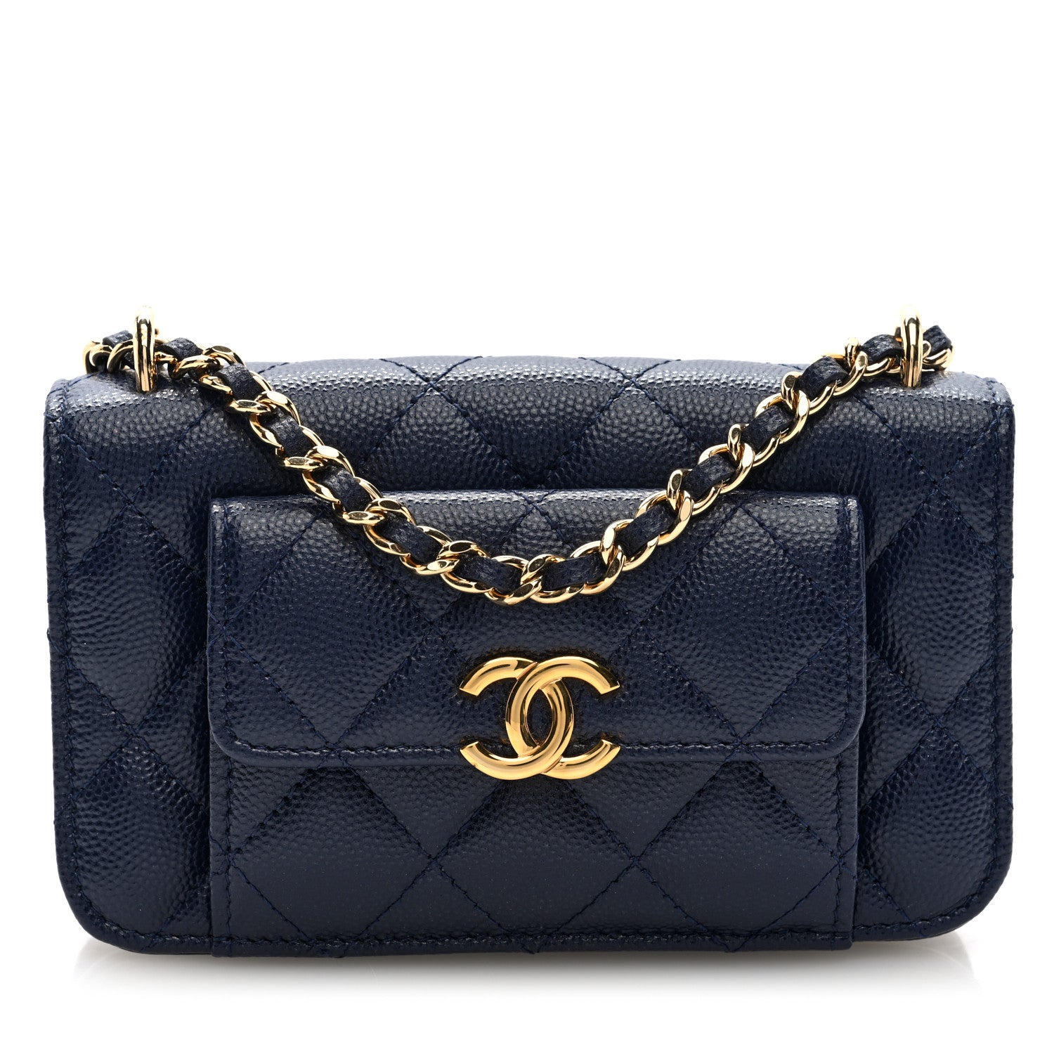 Chanel Caviar Quilted Pocket Twins Clutch With Chain Navy Blue 1 of 11