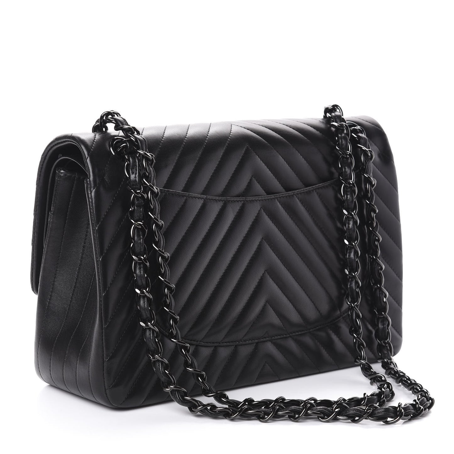 Lambskin Chevron Quilted Jumbo Double Flap So Black