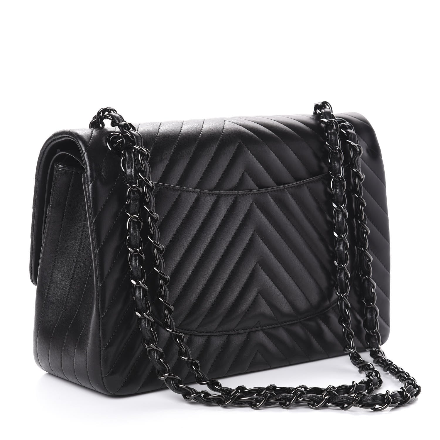 Chanel Lambskin Chevron Quilted Jumbo Double Flap So Black 3 of 10