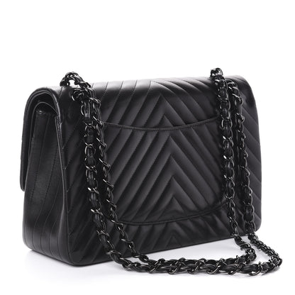 Chanel Lambskin Chevron Quilted Jumbo Double Flap So Black 3 of 10