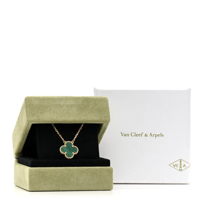 Van Cleef & Arpels 18K Yellow Gold Malachite Vintage Alhambra Pendant Necklace 6 of 6