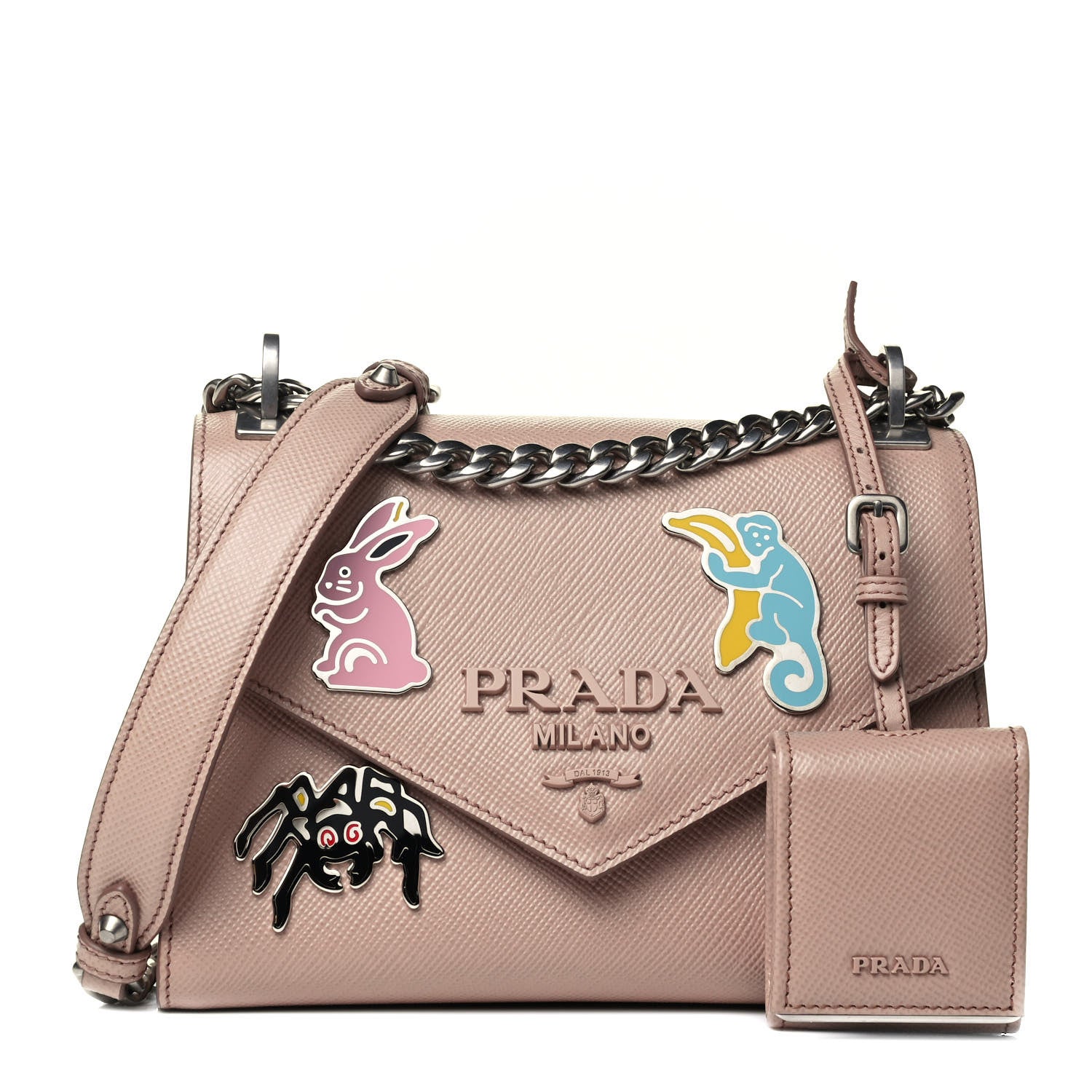 Prada Saffiano Cuir Calfskin Monochrome Patches Envelope Flap Chain Shoulder Bag Cipria 1 of 4