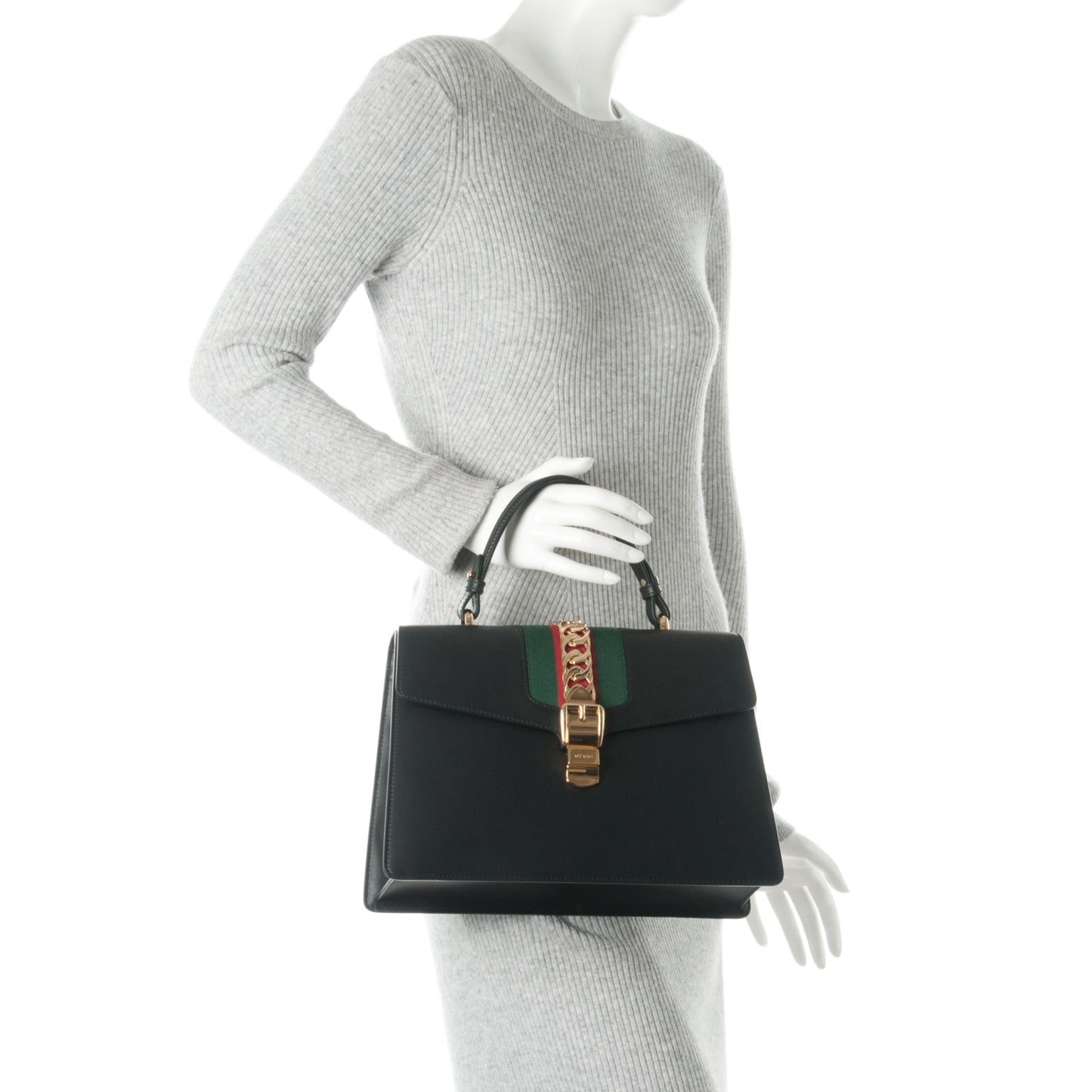 Calfskin Medium Sylvie Top Handle Bag Black