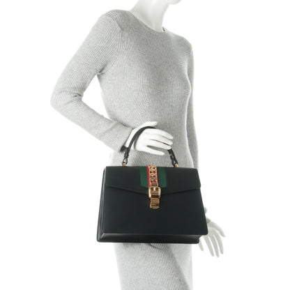 Gucci Calfskin Medium Sylvie Top Handle Bag Black 2 of 8