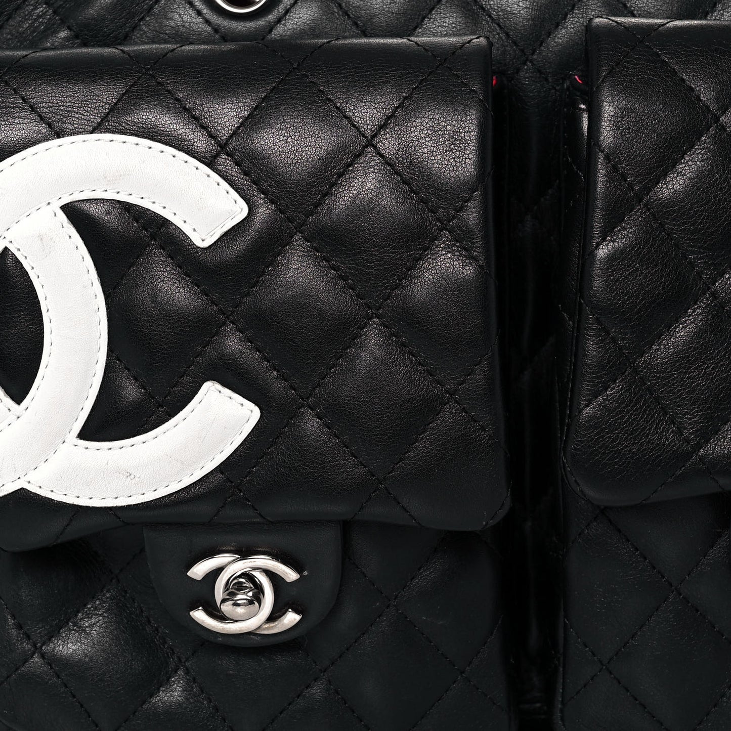 Calfskin Quilted Large Cambon Multipocket Reporter Black White