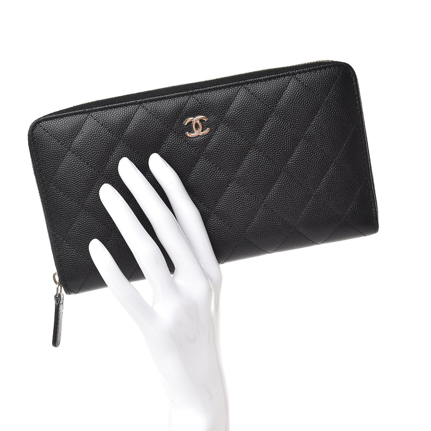 Caviar Quilted Large Zip Around Organizer Wallet Black