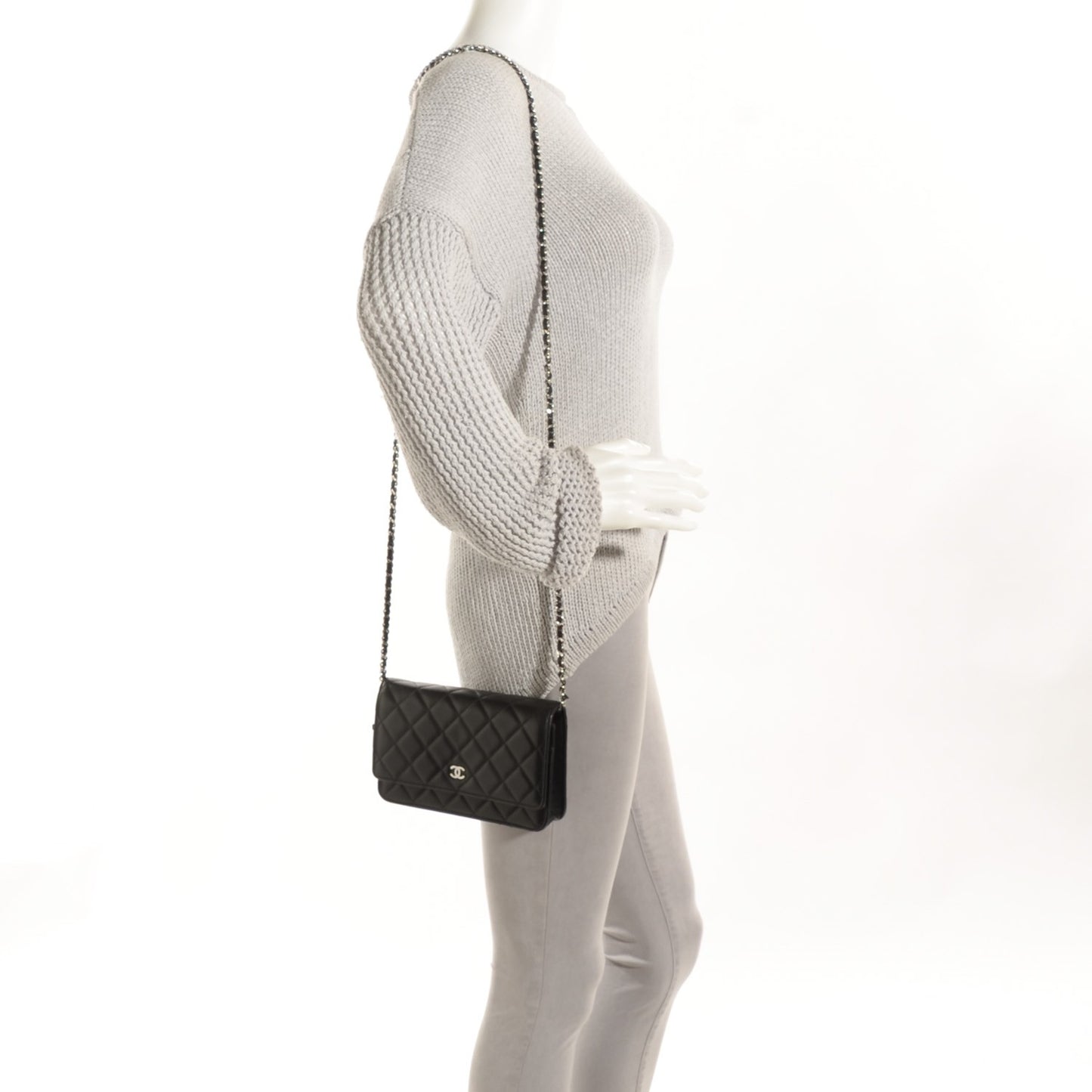 Lambskin Quilted Wallet On Chain WOC Black