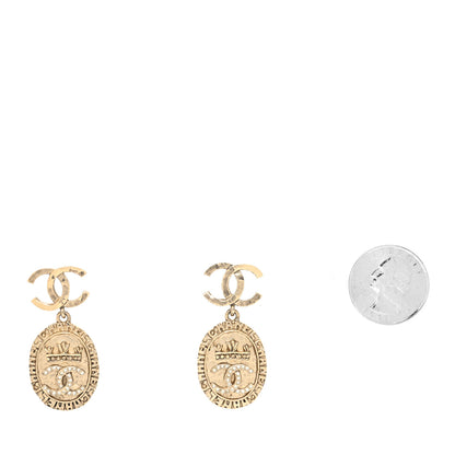 Chanel Crystal CC Medallion Drop Earrings Gold 2 of 4