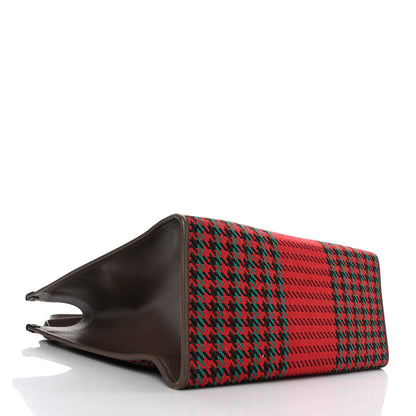 Gucci Cotton Wool Textured Calfskin Houndstooth Woven Large Interlocking G Tote Red Green Ivory Multicolor New Acero 4 of 11