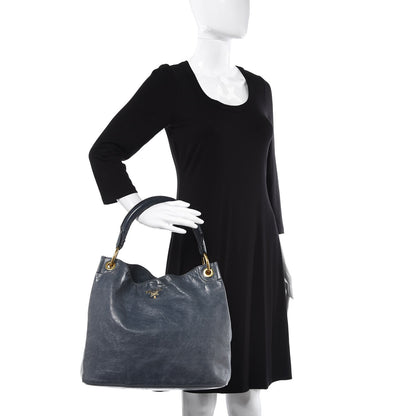 Prada Vitello Shine Hobo Denim 2 of 12
