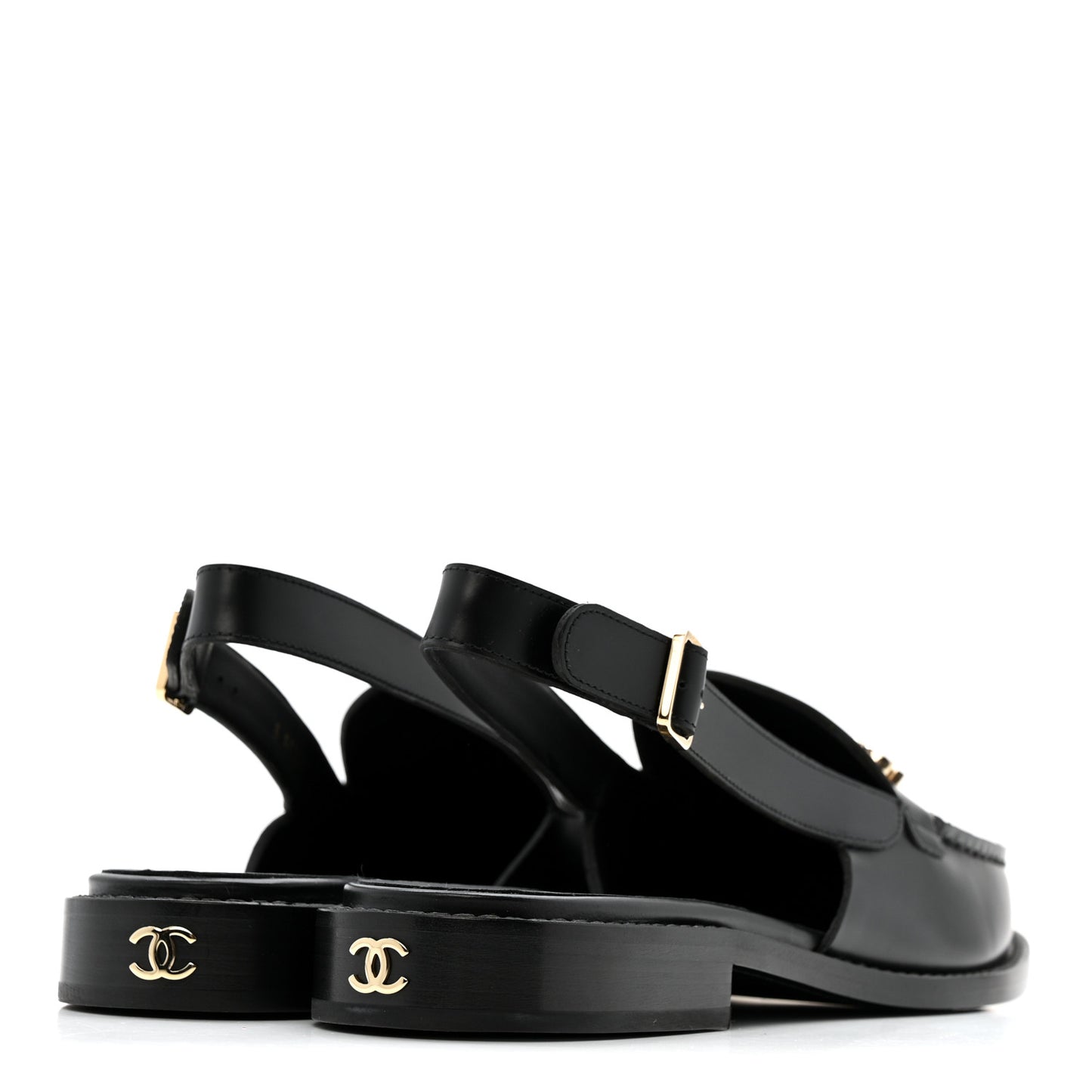 Calfskin Crystal CC Slingback Flats 39 Black