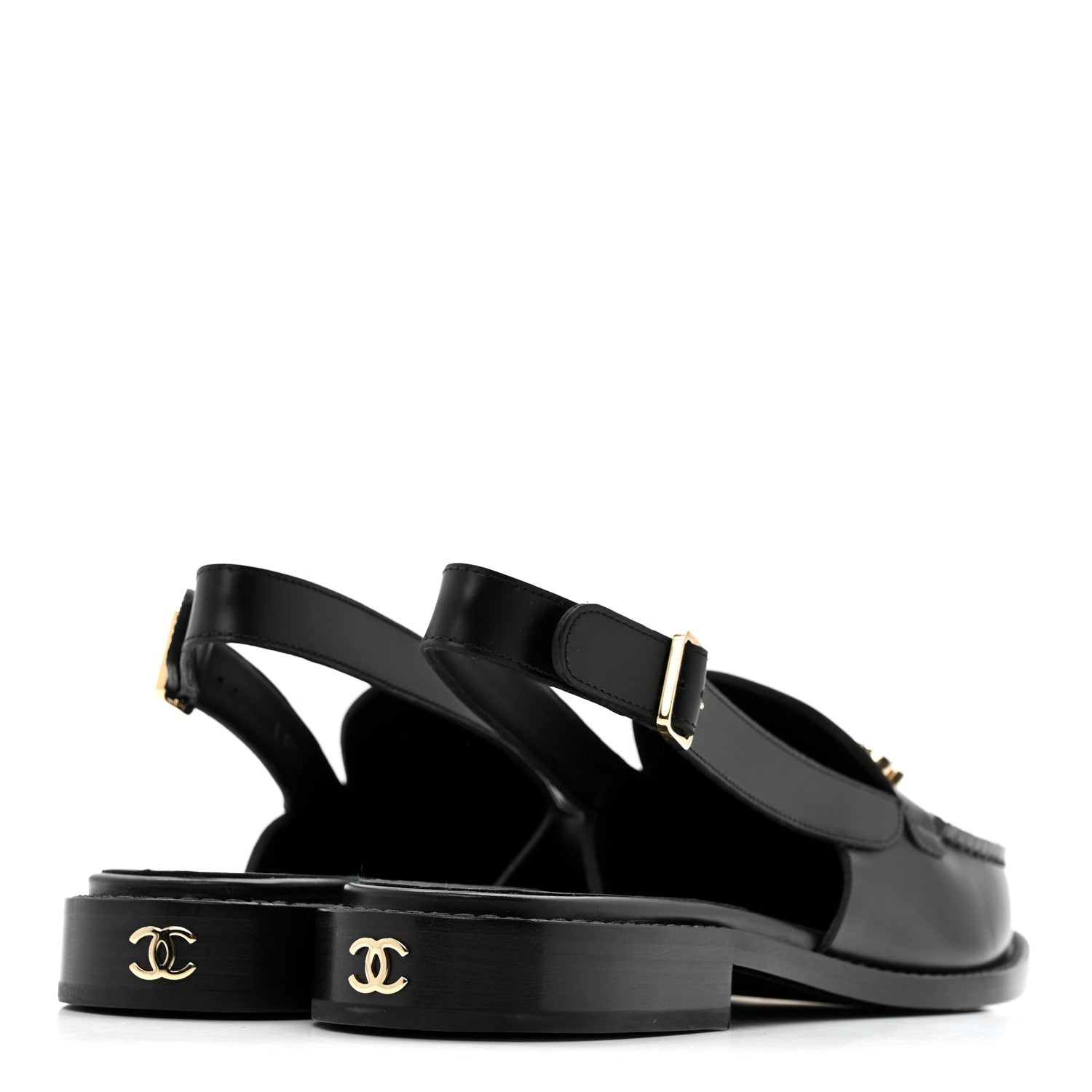 Chanel Calfskin Crystal CC Slingback Flats 39 Black 5 of 11