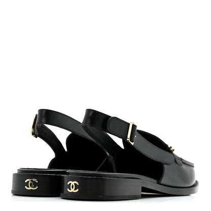 Chanel Calfskin Crystal CC Slingback Flats 39 Black 5 of 11