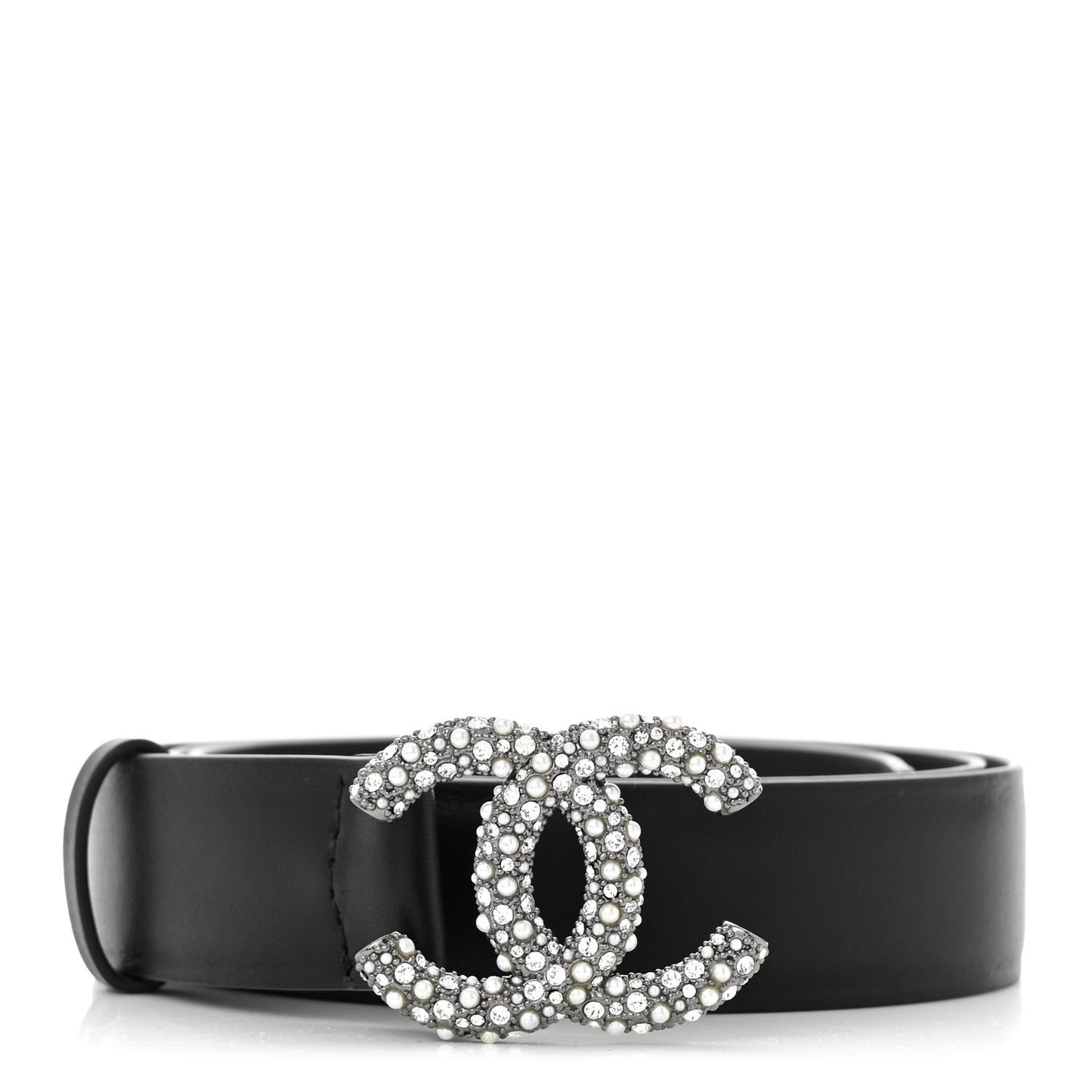 Calfskin Crystal Pearl Caviar CC Belt 90 36 Black