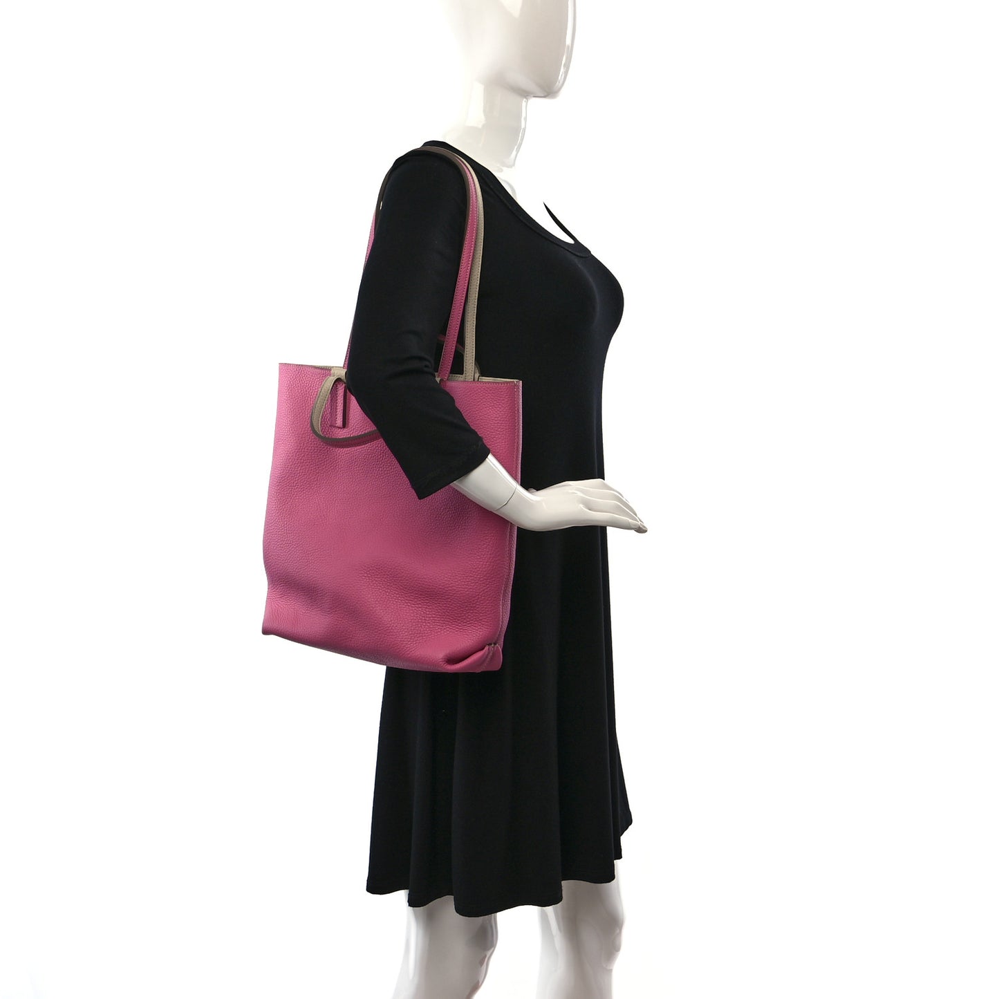 Taurillon Blush Calfskin Quattro Reversible Tote TPM Tourterelle Hot Pink