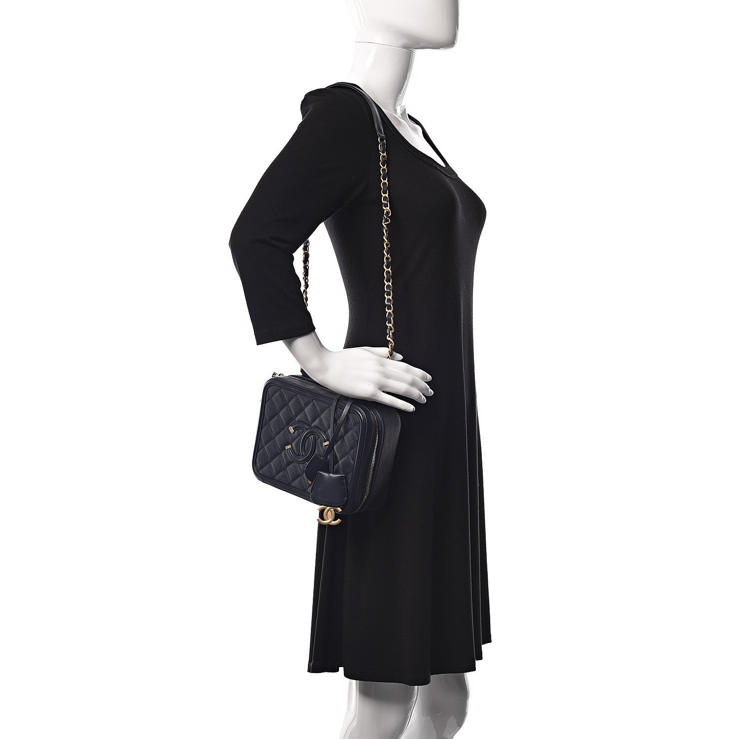Chanel Caviar Quilted Medium CC Filigree Vanity Case Navy 2 of 11