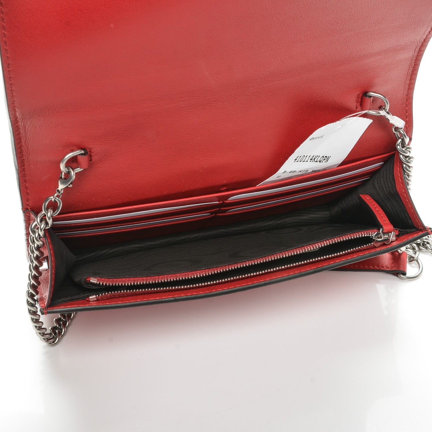 GG Supreme Monogram Arabesque Chain Wallet Hibiscus Red