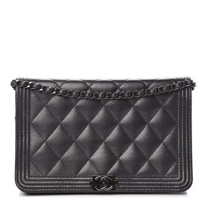 Chanel Caviar Quilted Boy Wallet On Chain WOC So Black 1 of 14