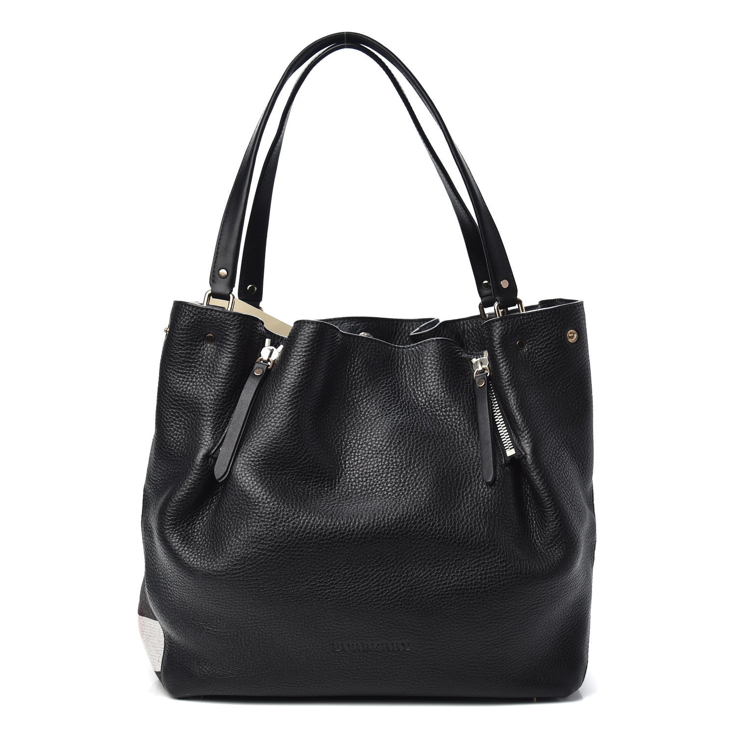 Burberry Grainy Calfskin House Check Medium Maidstone Black 1 of 9
