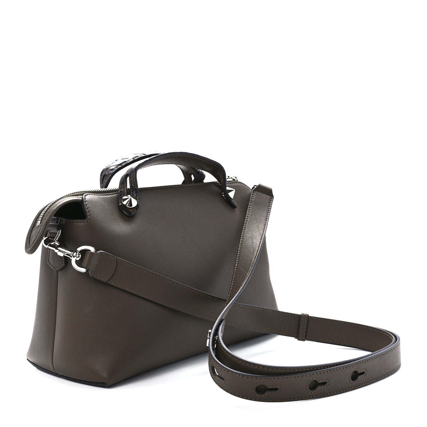 Fendi Vitello Dolce Bi-Color FF 1974 Embossed Medium By The Way Boston Bag Maya Black 3 of 10