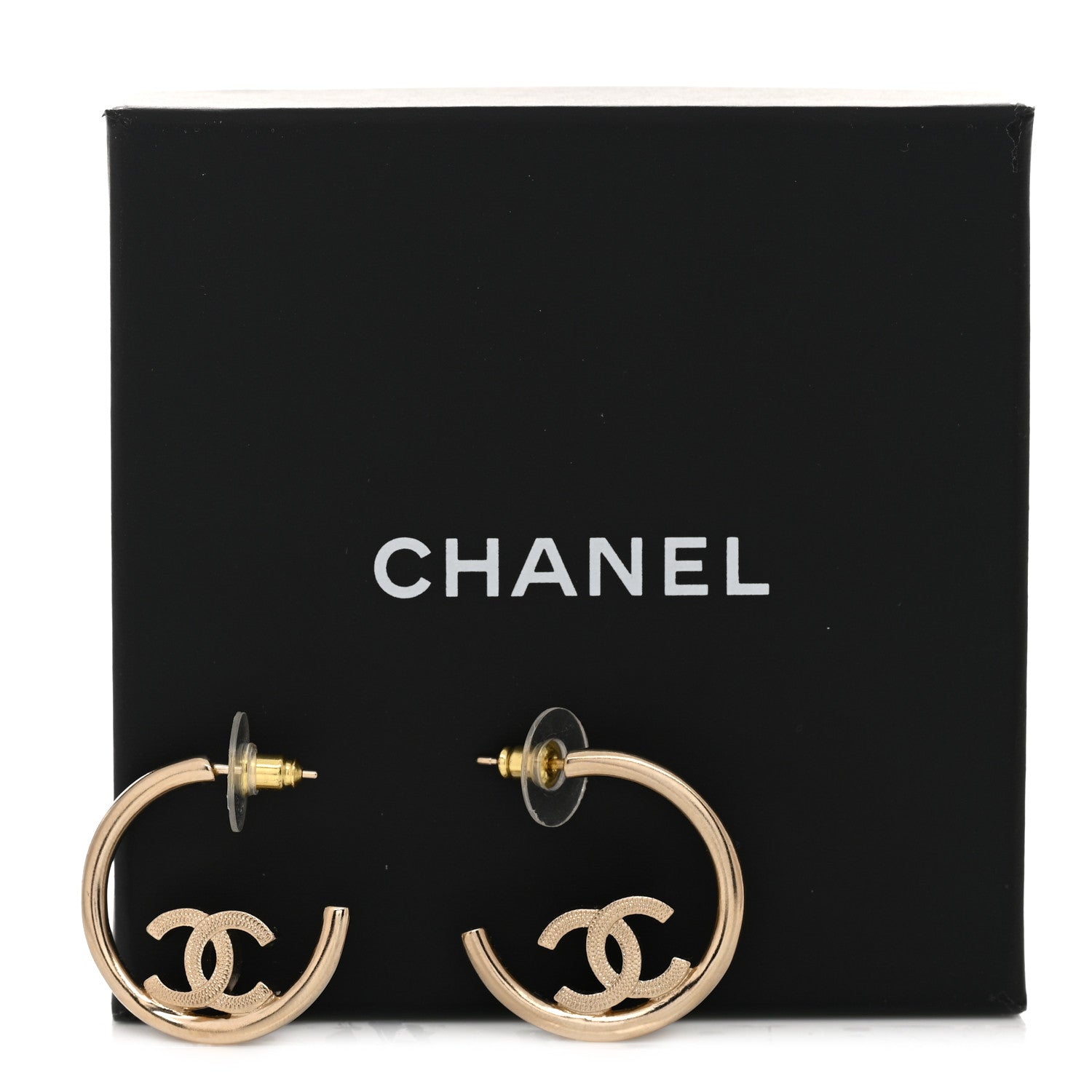 Chanel Metal Textured CC Hoop Earrings Gold 6 of 6