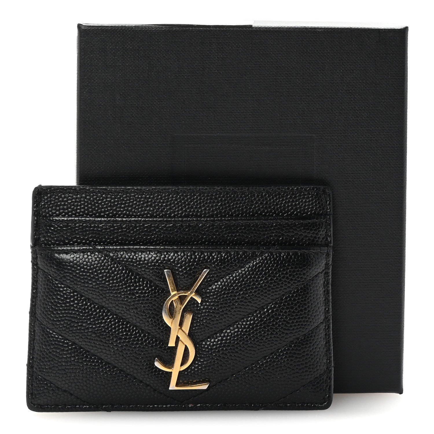 Saint Laurent Grain De Poudre Matelasse Chevron Monogram Credit Card Case Black 7 of 7