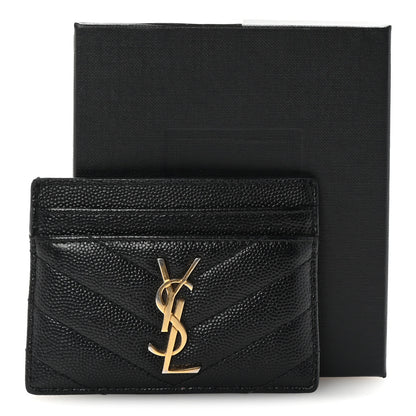 Saint Laurent Grain De Poudre Matelasse Chevron Monogram Credit Card Case Black 7 of 7