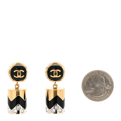 Chanel Metal Resin Crystal CC Pendant Earrings Gold Silver Black 2 of 5