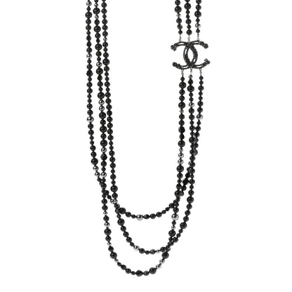 Chanel Pearl Crystal Long CC Necklace Black Black Grey 1 of 6