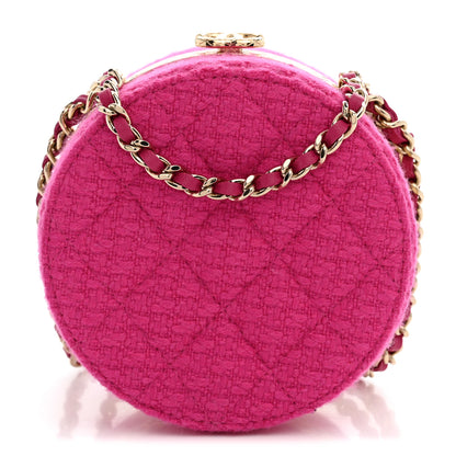 Chanel Metal Tweed Quilted Round Lock Frame Vanity Clutch With Chain Pink 1 of 9