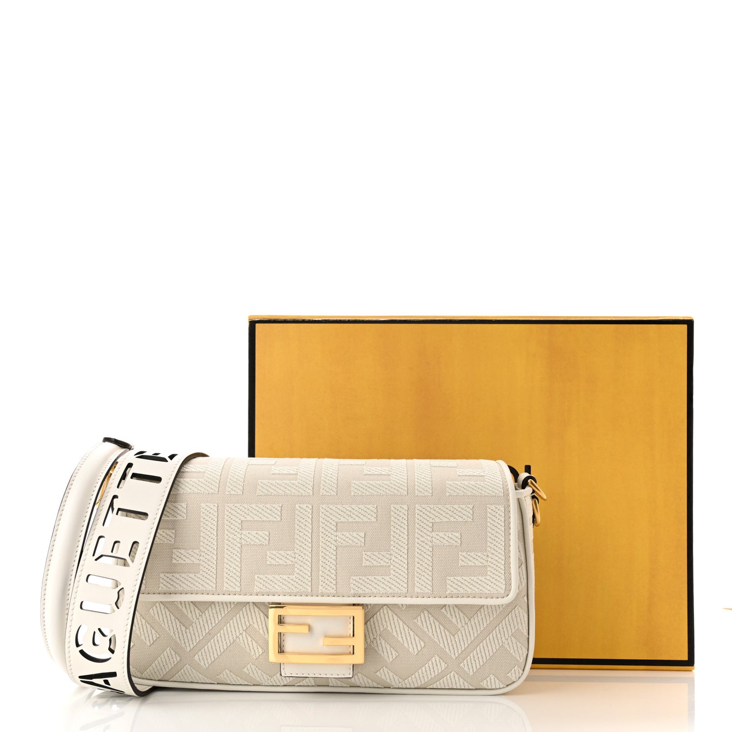 Canvas Vitello King Extra Strap FF Embroidered Baguette White Ice
