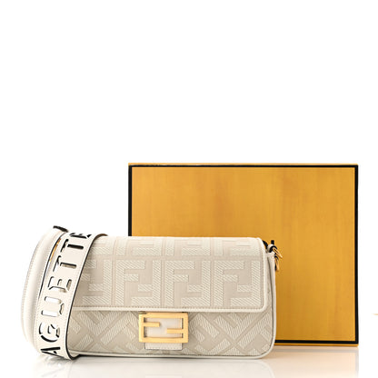 Fendi Canvas Vitello King Extra Strap FF Embroidered Baguette White Ice 11 of 11