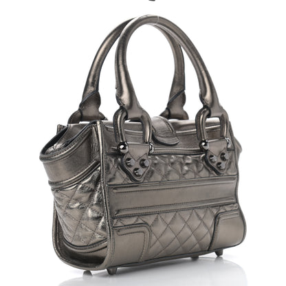 Burberry Metallic Calfskin Quilted Mini Manor Tote Pewter 3 of 11