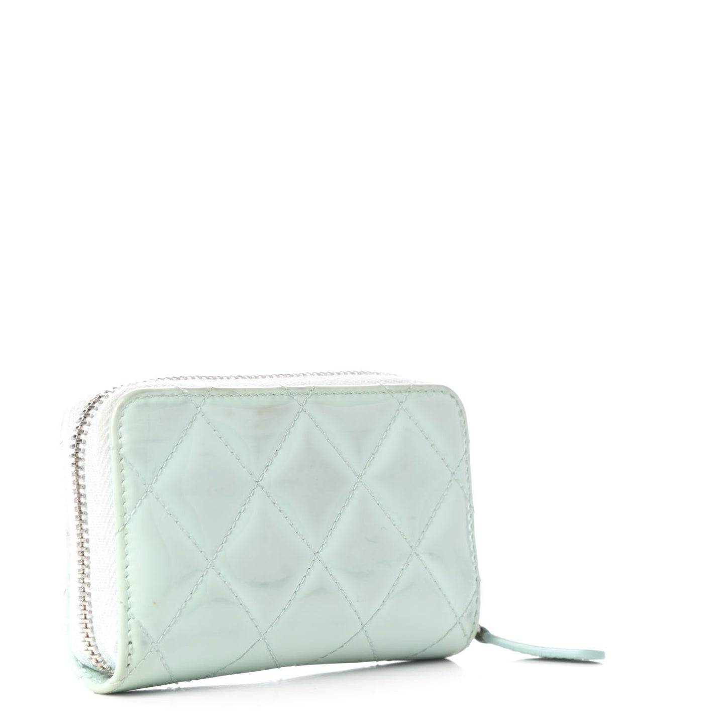 Patent Calfskin Quilted Zip Coin Purse Light Green