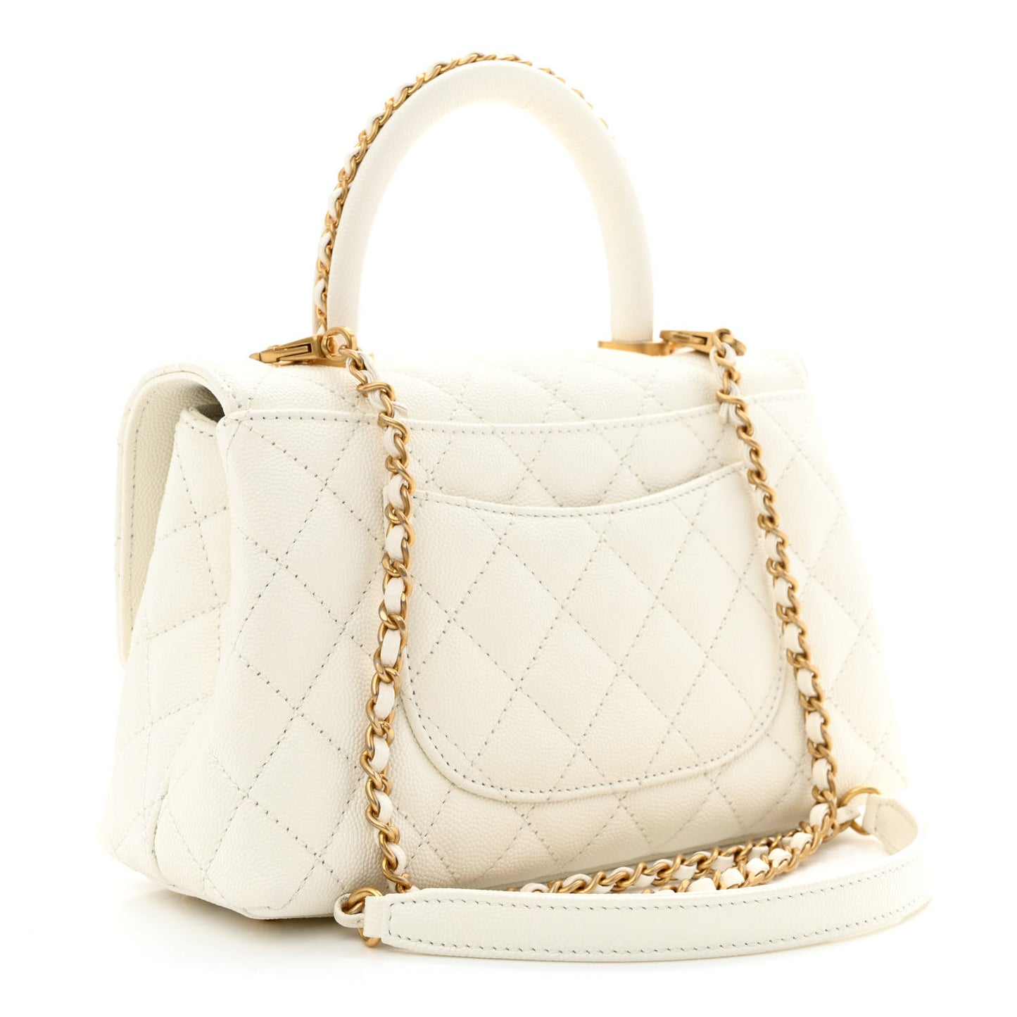 Caviar Quilted Mini Coco Chain Handle Flap White