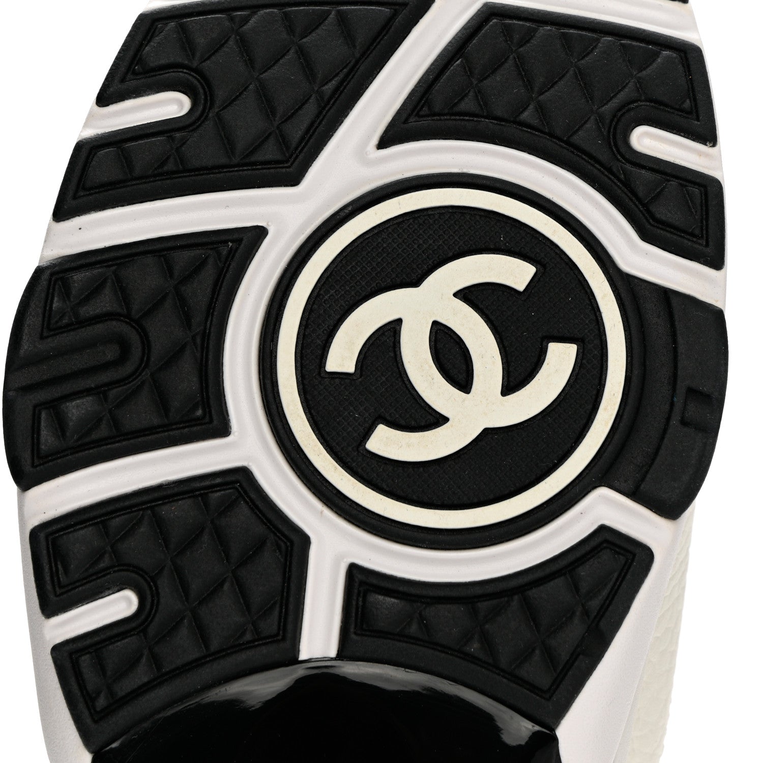 Chanel Mesh Suede Calfskin Grained Calfskin Womens CC Sneakers 41 White Black 8 of 9