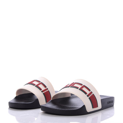 Gucci Rubber Stripe Mens Pool Slide Sandals 6 Ecru Green Red 3 of 9