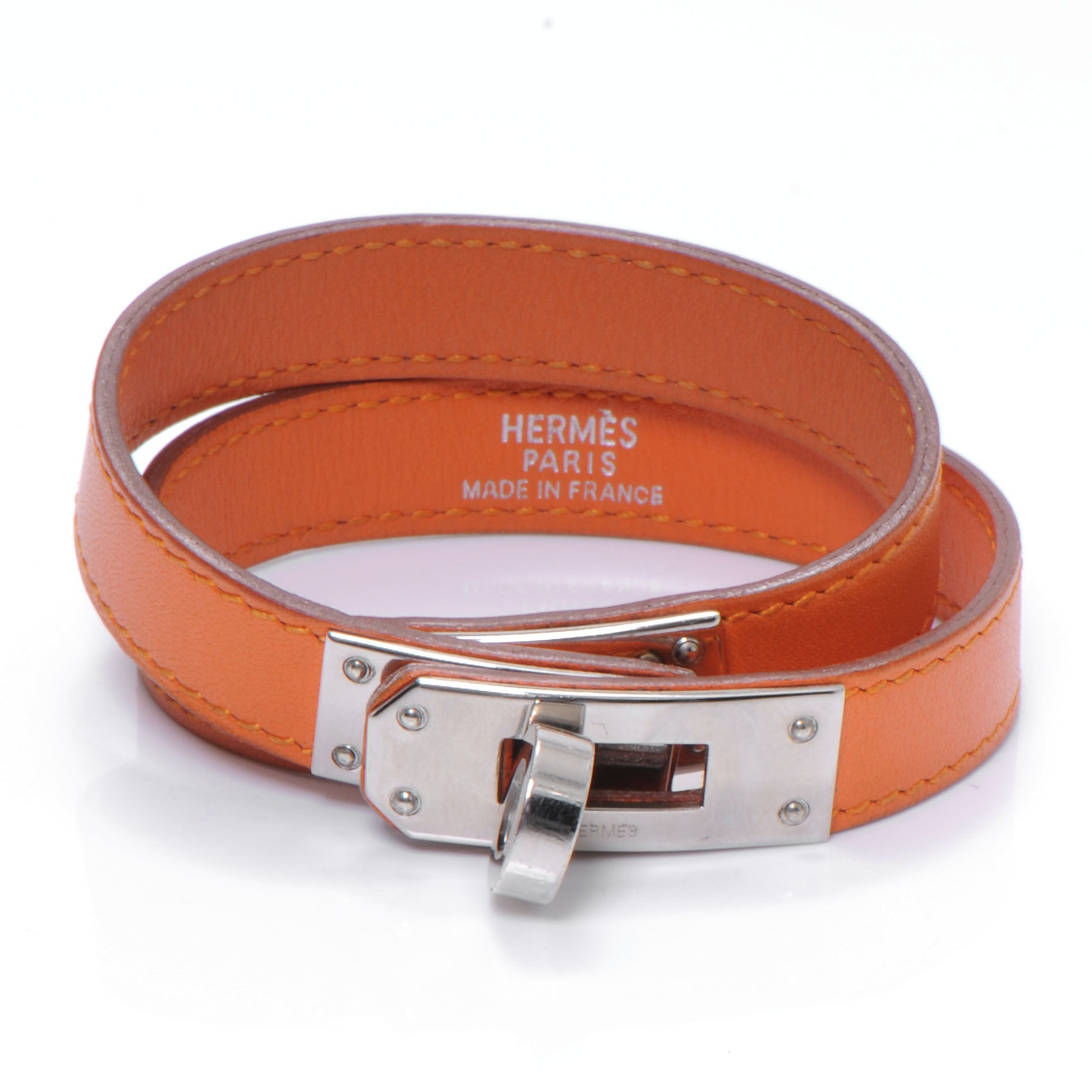Hermes Chamonix Leather Kelly Double Tour Bracelet Orange Small 1 of 6