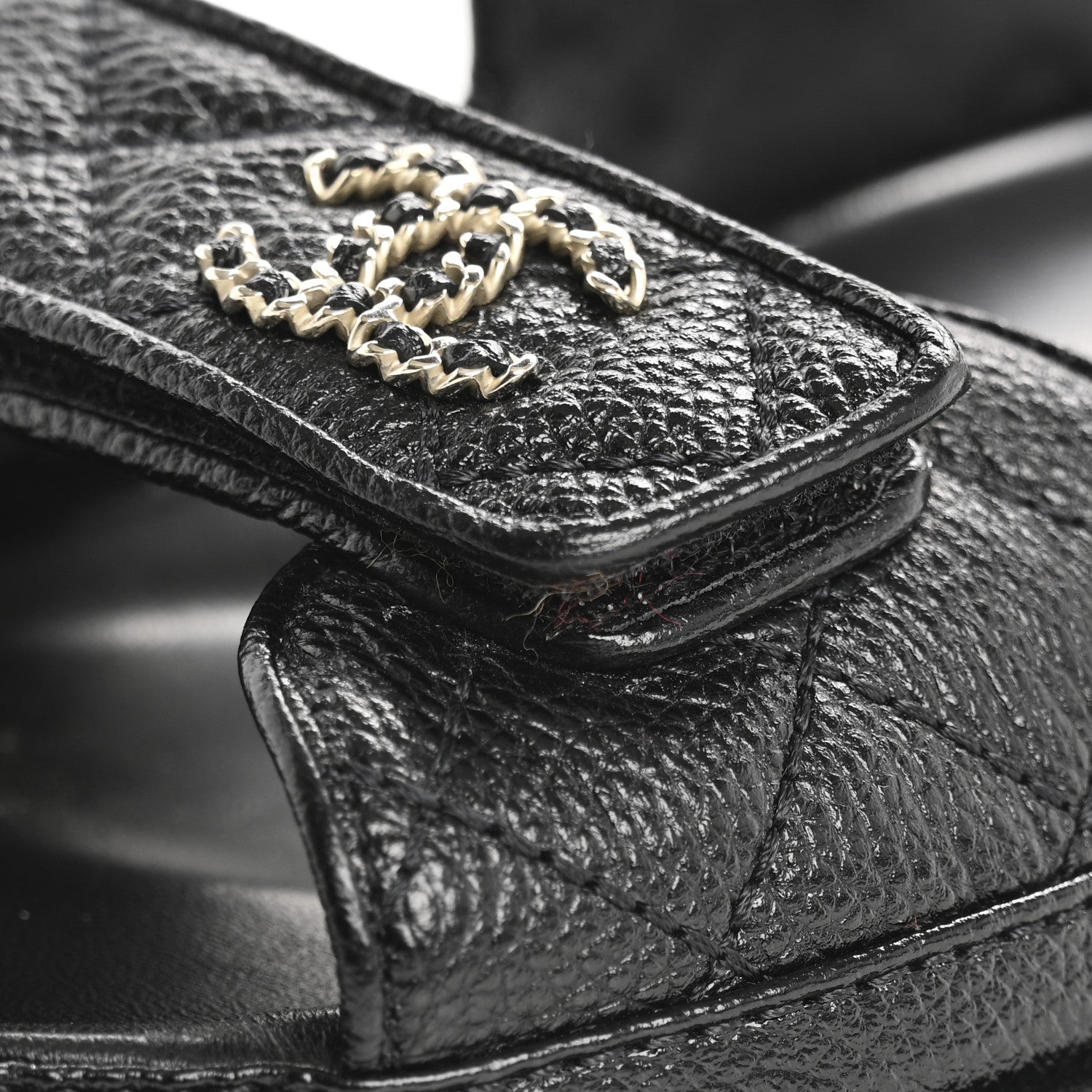Chanel Grained Calfskin Velcro Dad Sandals 36.5 Black 10 of 11