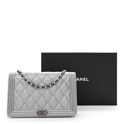 Chanel Metallic Caviar Quilted Boy Wallet On Chain WOC Silver 12 of 12