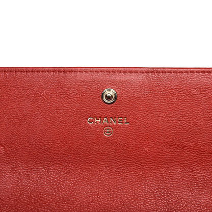 Chanel Grained Calfskin Quilted Label Click Large Gusset Flap Wallet Red 6 of 10