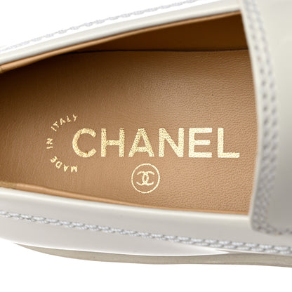 Chanel Shiny Calfskin Logo Loafers 40 White 6 of 9