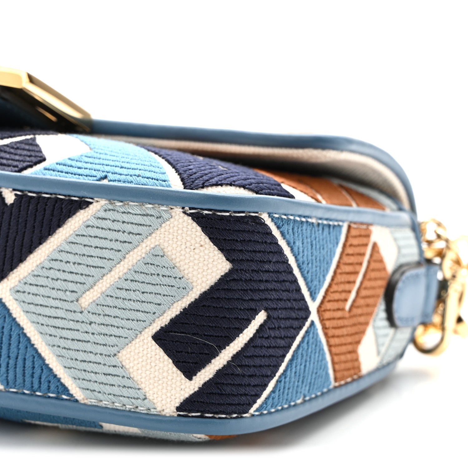 Fendi Canvas Vitello King Seta FF Embroidered Mini Baguette Blue Multicolor 10 of 10